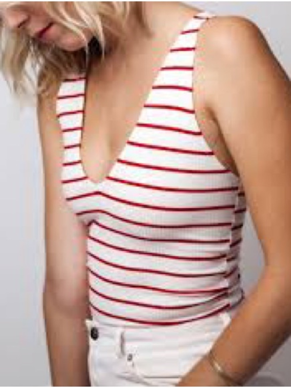 Reformation White Tank Top with Red Stripes